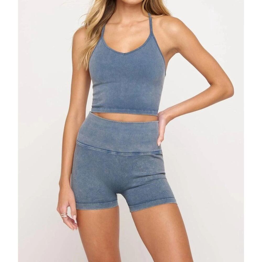 Spiritual Gangster Bryn Wash Seamless Bra Crop Top Tank XS/S Orion Blue Active